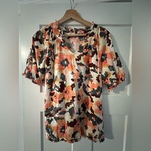 Pink and Black Flutter Sleeve Ruffled Blouse